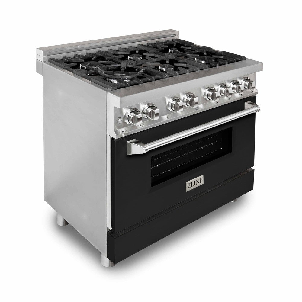 36" 4.6 cu. ft. Dual Fuel Range with Gas Stove and Electric Oven and Black Matte Door RABLM36