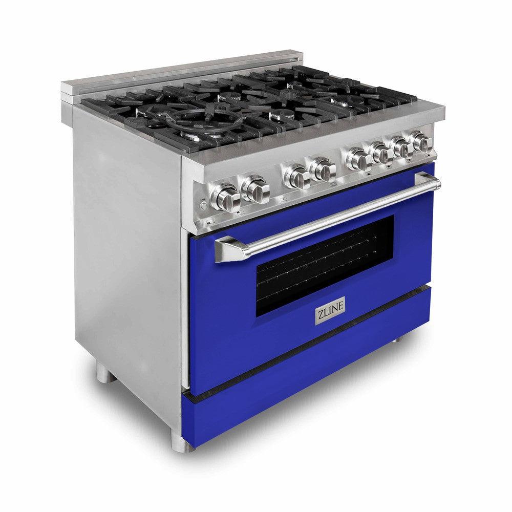 ZLINE 36" Dual Fuel Range with Gas Stove and Electric Oven with Color Door Options (RA36) Blue Matte RABM36 Picture 1