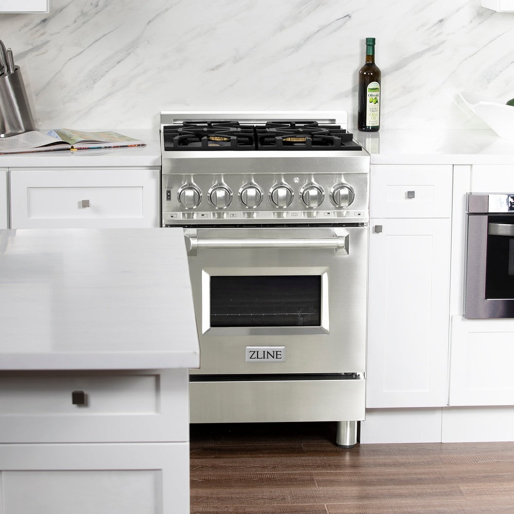 24" 2.8 cu. ft. Dual Fuel Range with Gas Stove and Electric Oven with Brass Burners RABR24