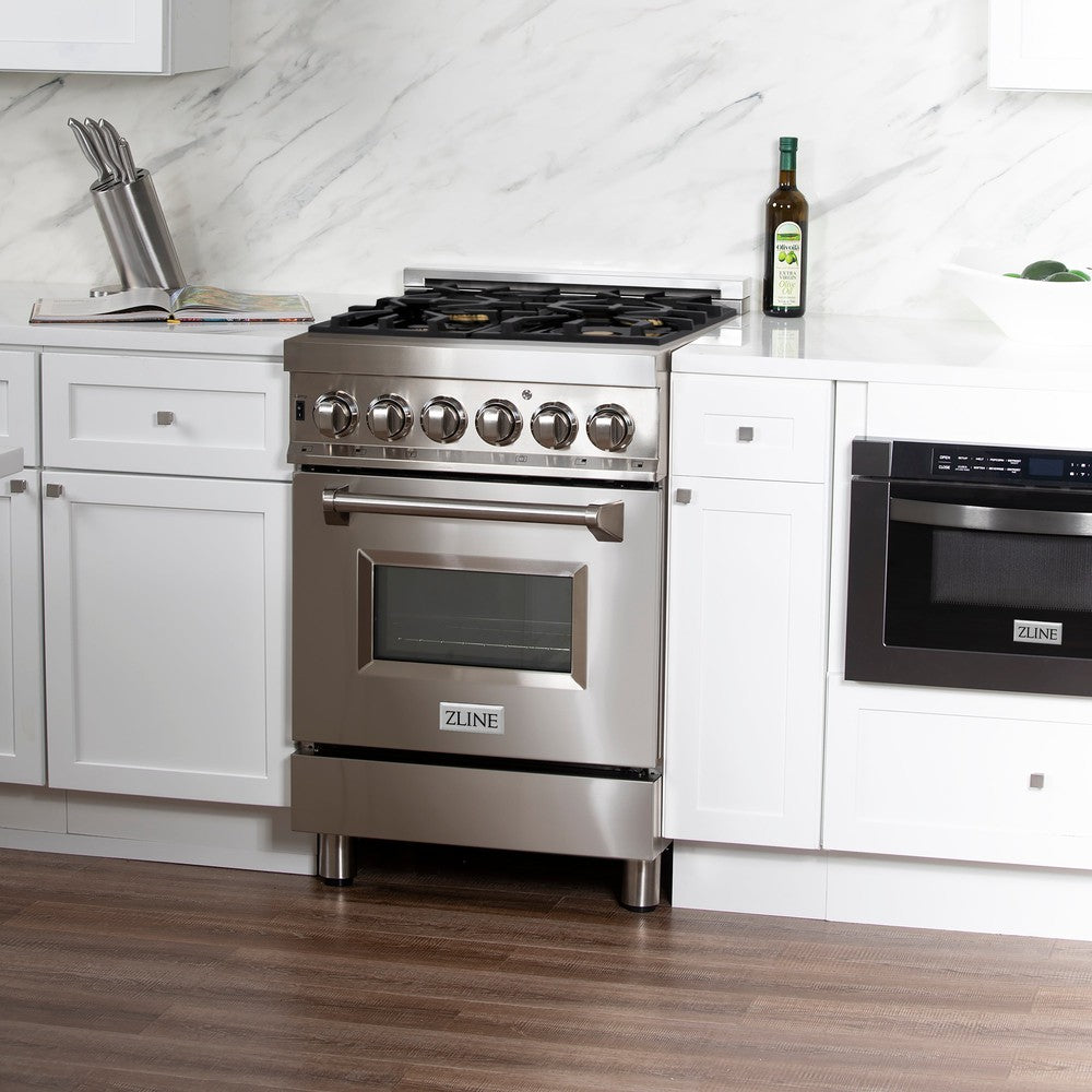 24" 2.8 cu. ft. Dual Fuel Range with Gas Stove and Electric Oven with Brass Burners RABR24