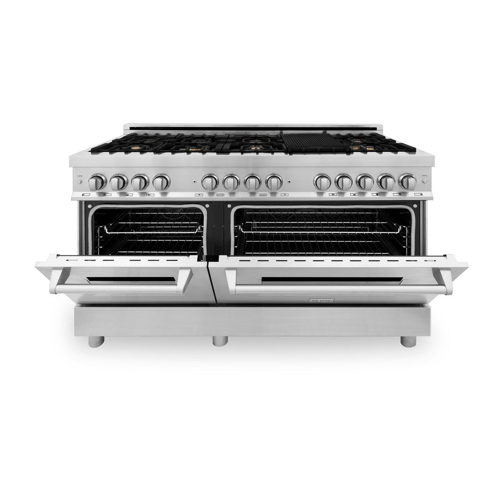 60 In. 7.4 Cu. Ft. Legacy Dual Fuel Range With Gas Cooktop And 2 Electric Convection Ovens In Stainless Steel With 8 Brass Burners RABR60