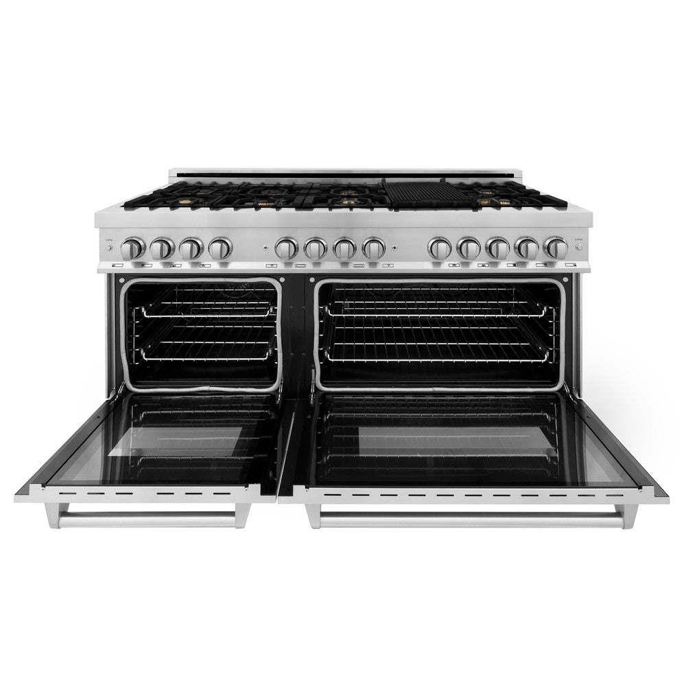 60 In. 7.4 Cu. Ft. Legacy Dual Fuel Range With Gas Cooktop And 2 Electric Convection Ovens In Stainless Steel With 8 Brass Burners RABR60