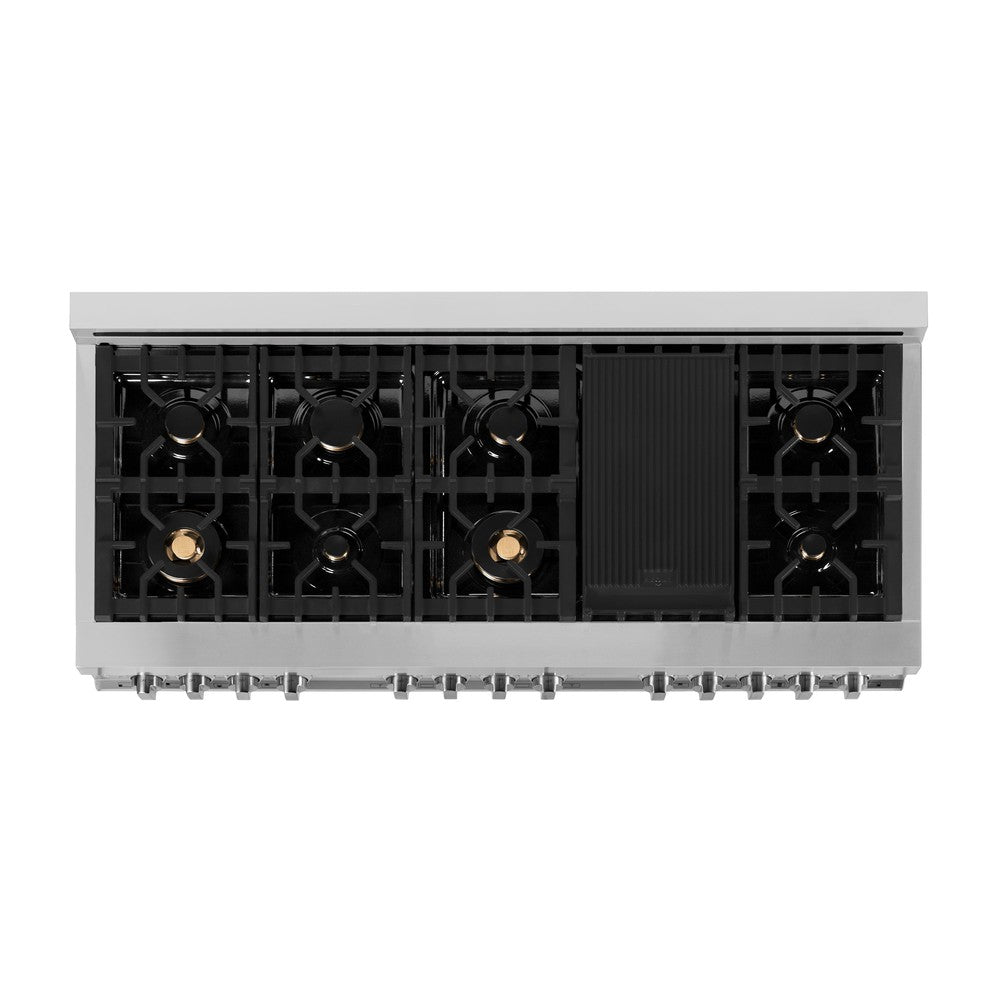 60 In. 7.4 Cu. Ft. Legacy Dual Fuel Range With Gas Cooktop And 2 Electric Convection Ovens In Stainless Steel With 8 Brass Burners RABR60