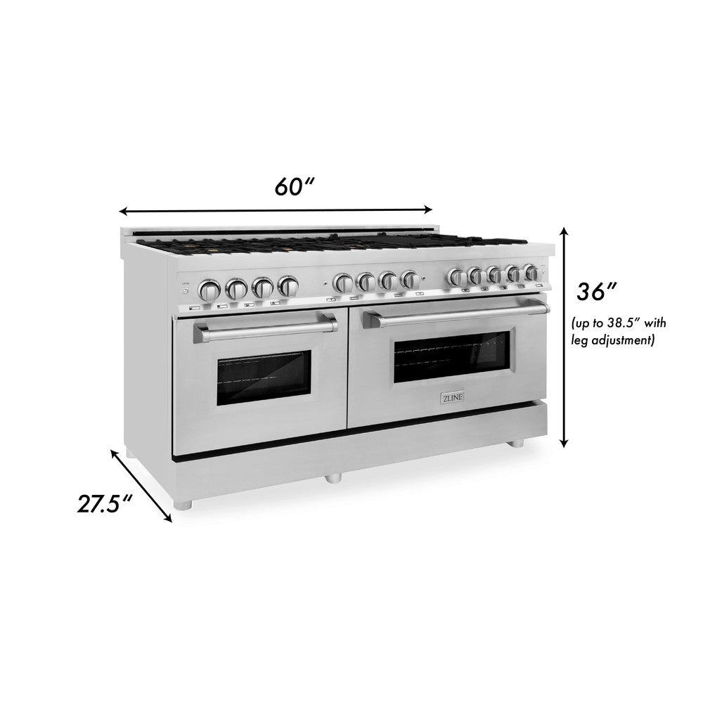60 In. 7.4 Cu. Ft. Legacy Dual Fuel Range With Gas Cooktop And 2 Electric Convection Ovens In Stainless Steel With 8 Brass Burners RABR60