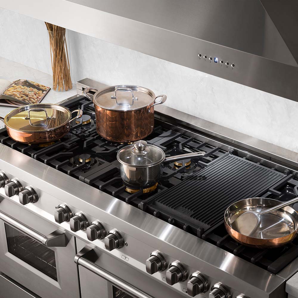 60 In. 7.4 Cu. Ft. Legacy Dual Fuel Range With Gas Cooktop And 2 Electric Convection Ovens In Stainless Steel With 8 Brass Burners RABR60