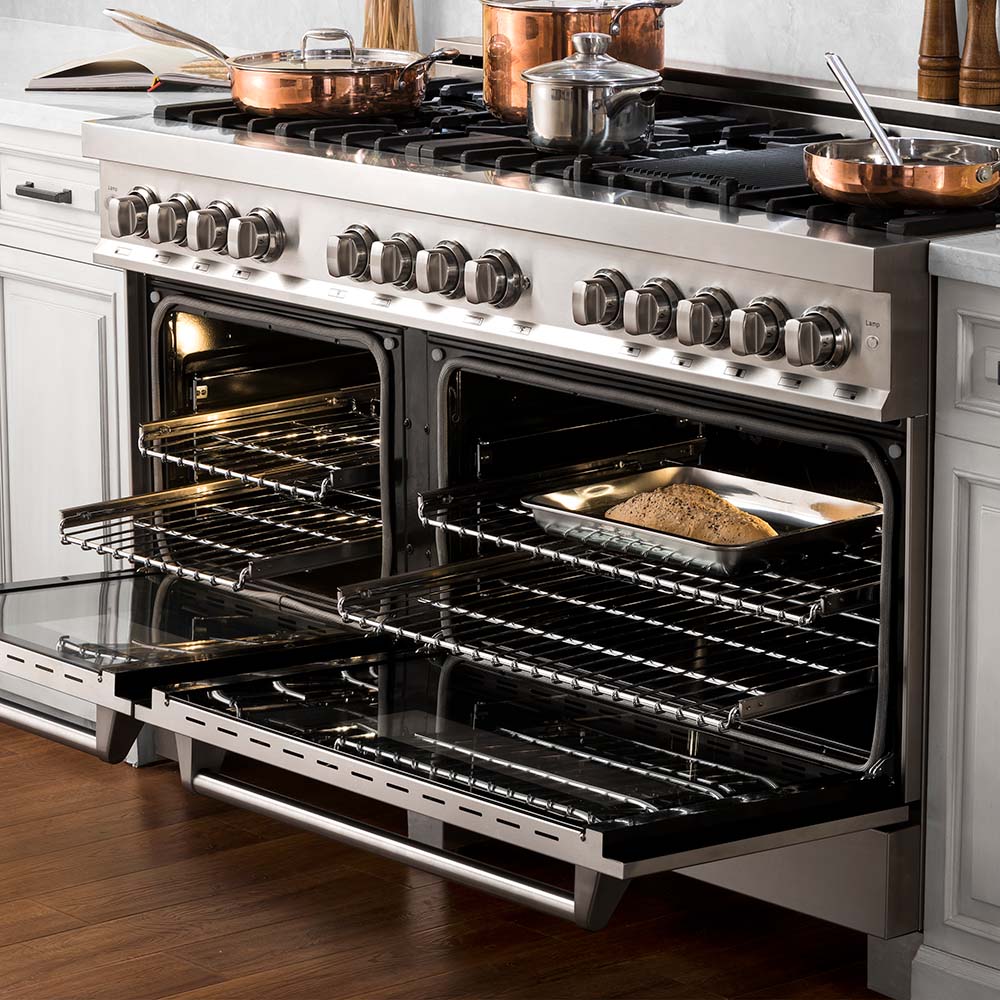 60 In. 7.4 Cu. Ft. Legacy Dual Fuel Range With Gas Cooktop And 2 Electric Convection Ovens In Stainless Steel With 8 Brass Burners RABR60