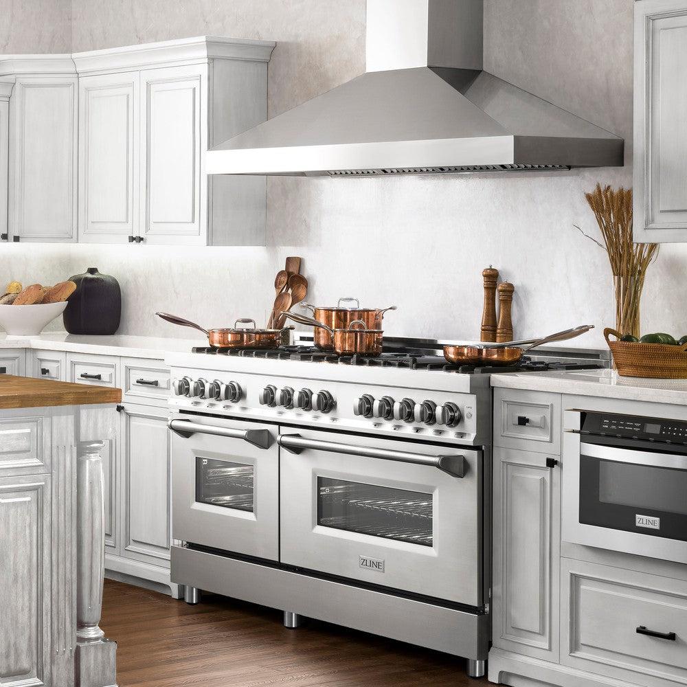 60 In. 7.4 Cu. Ft. Legacy Dual Fuel Range With Gas Cooktop And 2 Electric Convection Ovens In Stainless Steel With 8 Brass Burners RABR60