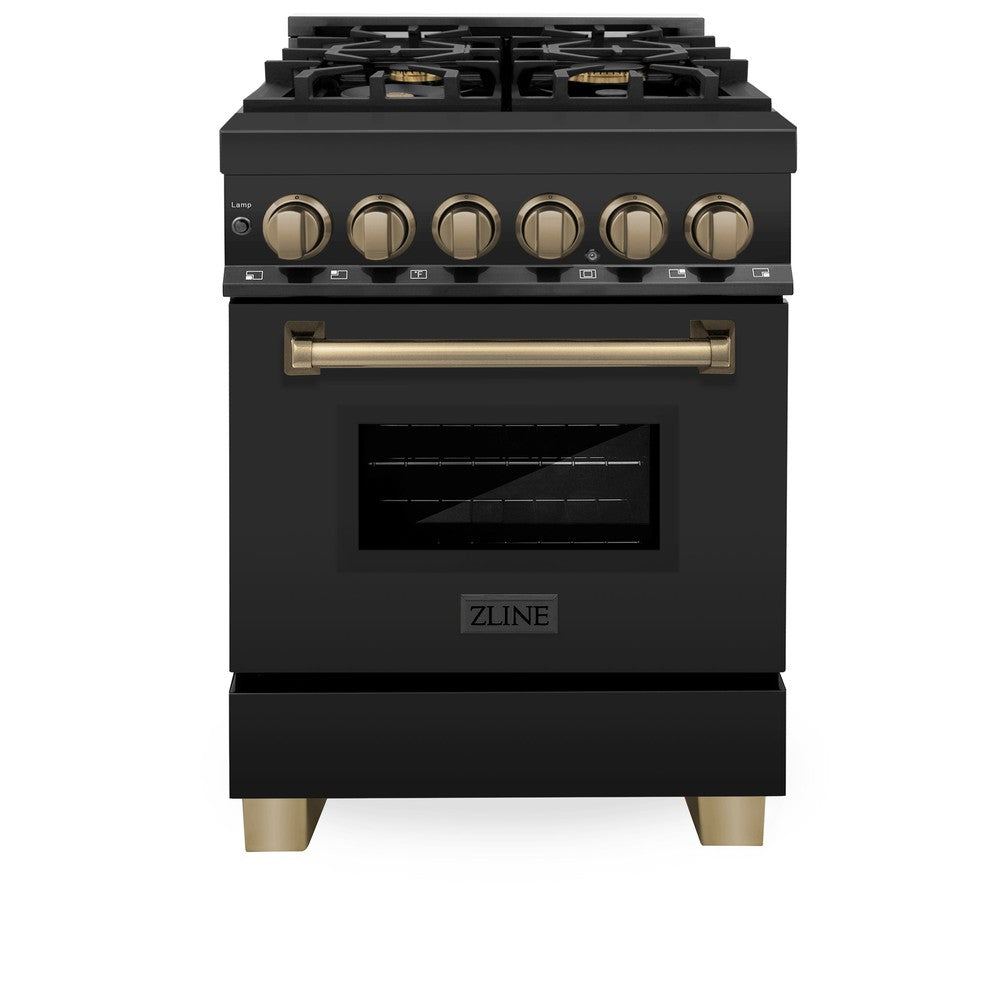 AutographEdition 24" 2.8 cu. ft. Dual Fuel Range with Gas Stove and Electric Oven in Black Stainless Steel with Champagne Bronze Accents RABZ24CB