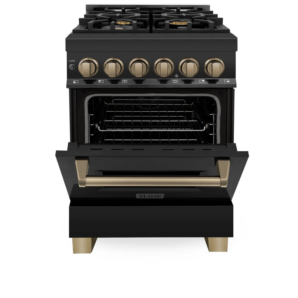 AutographEdition 24" 2.8 cu. ft. Dual Fuel Range with Gas Stove and Electric Oven in Black Stainless Steel with Champagne Bronze Accents RABZ24CB