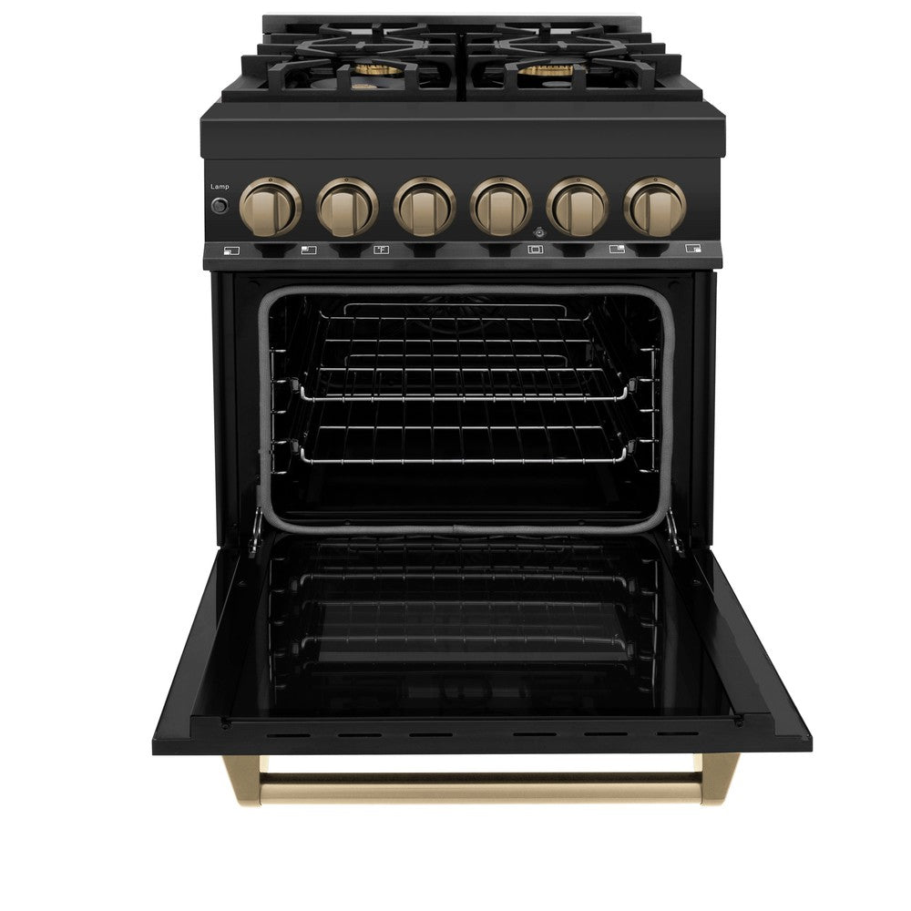 AutographEdition 24" 2.8 cu. ft. Dual Fuel Range with Gas Stove and Electric Oven in Black Stainless Steel with Champagne Bronze Accents RABZ24CB