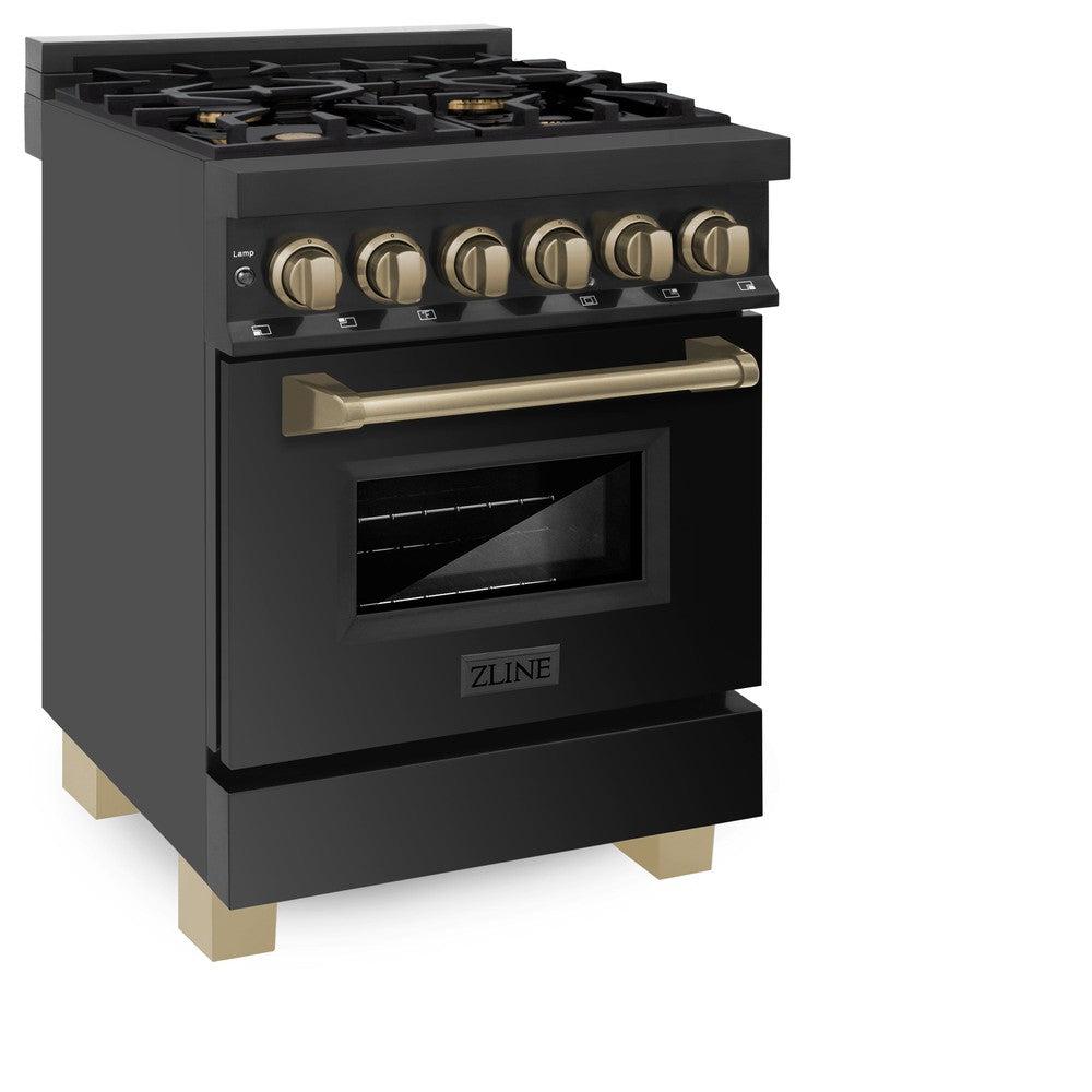 AutographEdition 24" 2.8 cu. ft. Dual Fuel Range with Gas Stove and Electric Oven in Black Stainless Steel with Champagne Bronze Accents RABZ24CB