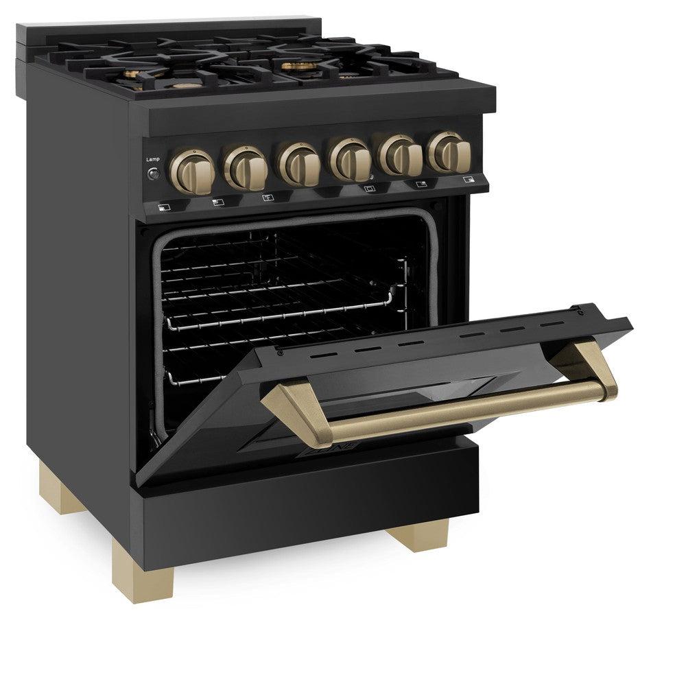 AutographEdition 24" 2.8 cu. ft. Dual Fuel Range with Gas Stove and Electric Oven in Black Stainless Steel with Champagne Bronze Accents RABZ24CB
