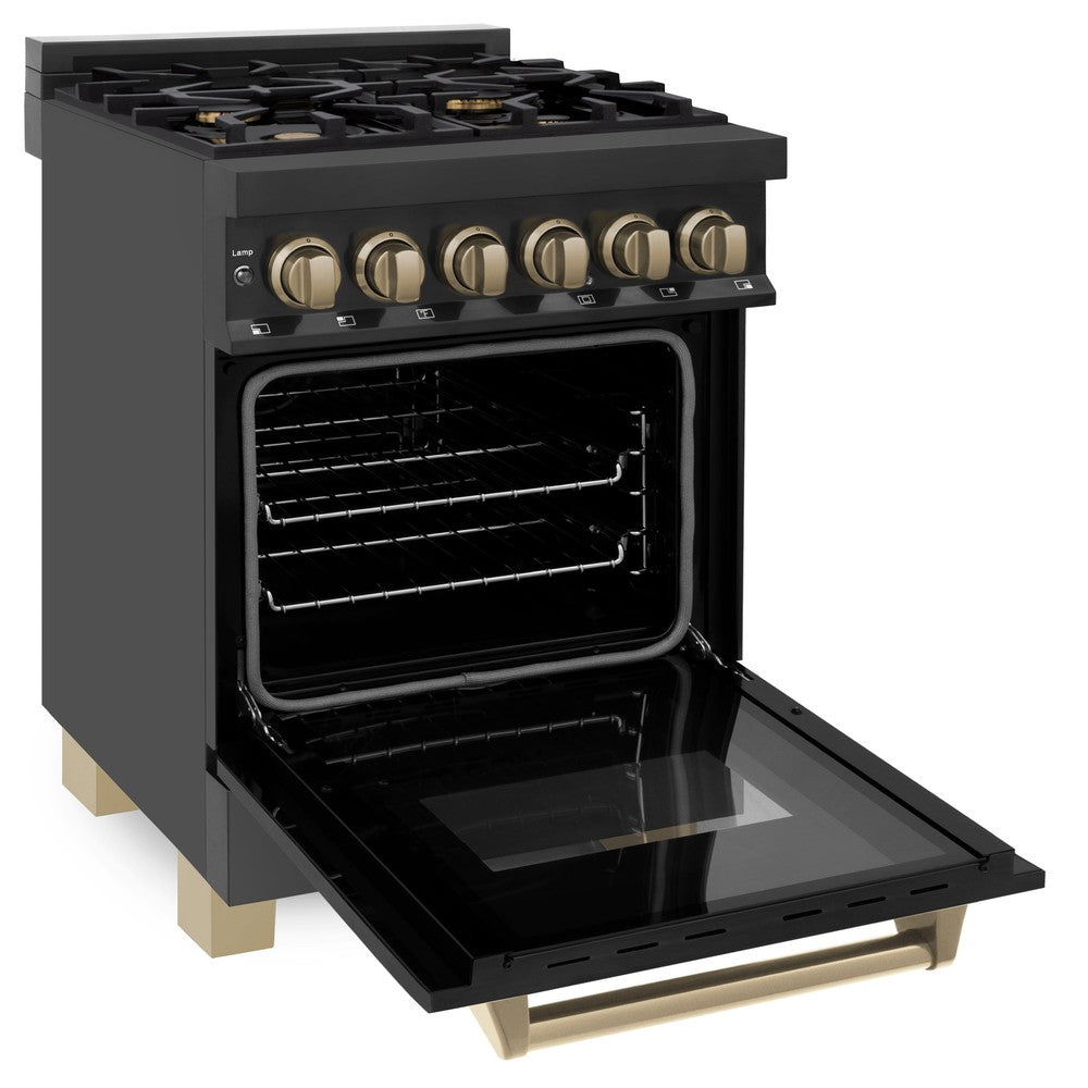 AutographEdition 24" 2.8 cu. ft. Dual Fuel Range with Gas Stove and Electric Oven in Black Stainless Steel with Champagne Bronze Accents RABZ24CB