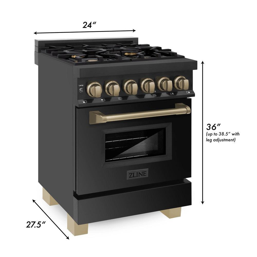 AutographEdition 24" 2.8 cu. ft. Dual Fuel Range with Gas Stove and Electric Oven in Black Stainless Steel with Champagne Bronze Accents RABZ24CB