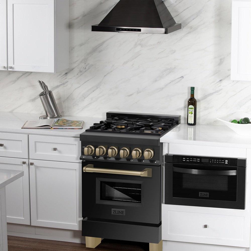 AutographEdition 24" 2.8 cu. ft. Dual Fuel Range with Gas Stove and Electric Oven in Black Stainless Steel with Champagne Bronze Accents RABZ24CB