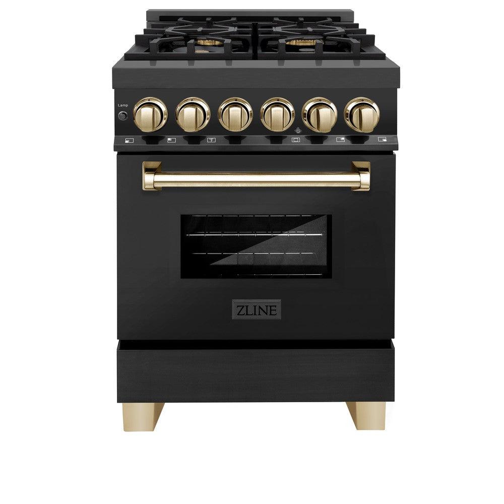 AutographEdition 24" 2.8 cu. ft. Dual Fuel Range with Gas Stove and Electric Oven in Black Stainless Steel with Polished Gold Accents RABZ24G
