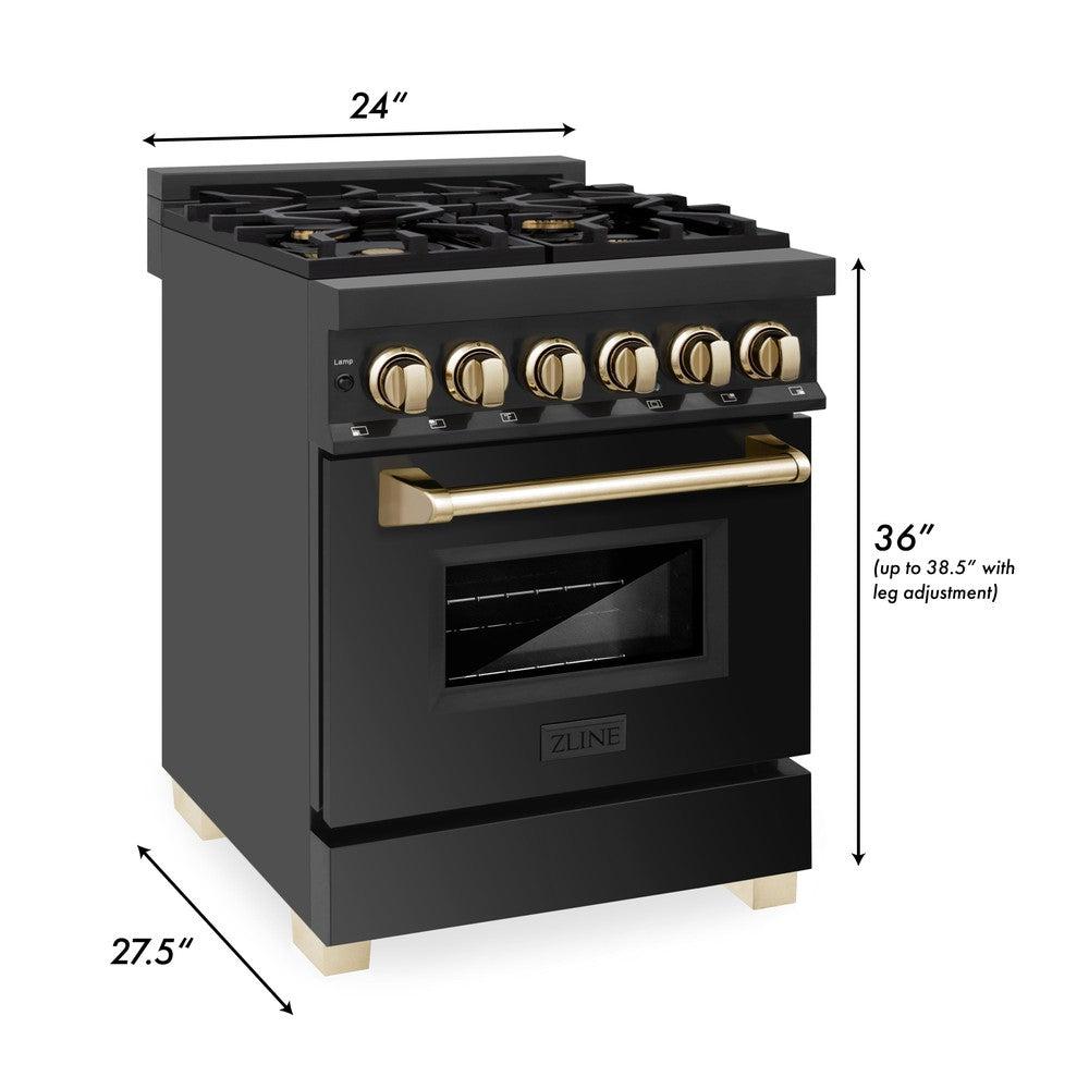 AutographEdition 24" 2.8 cu. ft. Dual Fuel Range with Gas Stove and Electric Oven in Black Stainless Steel with Polished Gold Accents RABZ24G