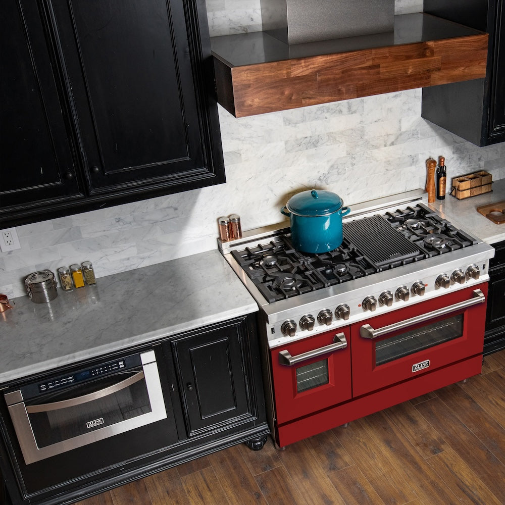 ZLINE 48" Professional Dual Fuel Range with Color Door Options (RA48) Red Matte RARM48 Picture 1