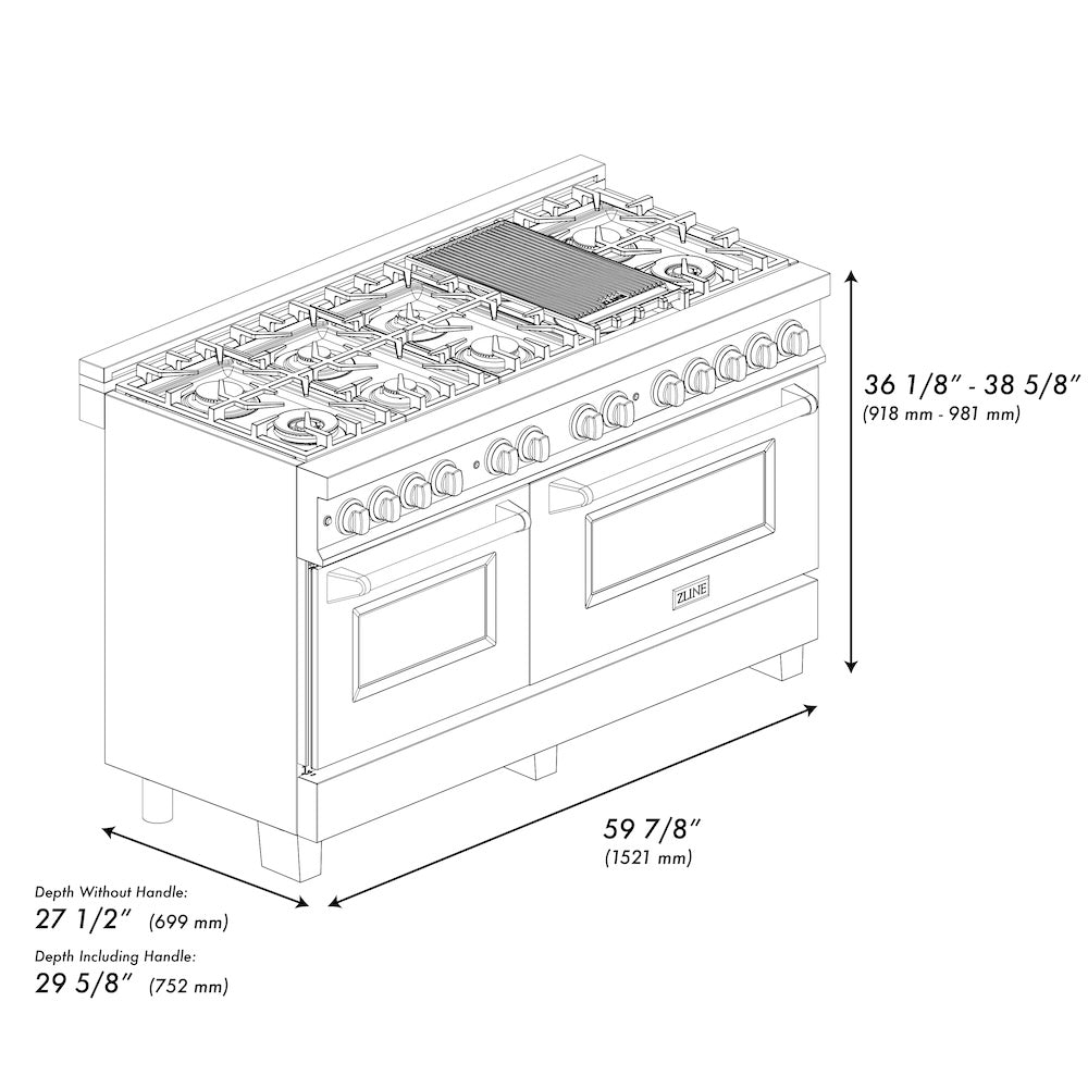 60" 7.4 cu. ft. Dual Fuel Range with Gas Stove and Electric Oven (RAS-60) RASBM60