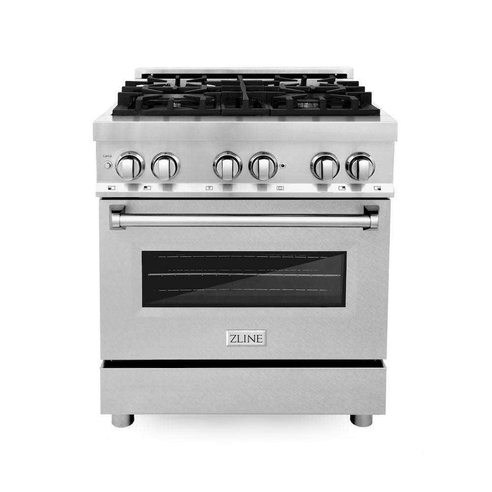 30 In. 4.0 Cu. Ft. Legacy Dual Fuel Range With 4 Burner Gas Cooktop And Electric Convection Oven In Stainless Steel With Satin Stainless Steel Door RASN30