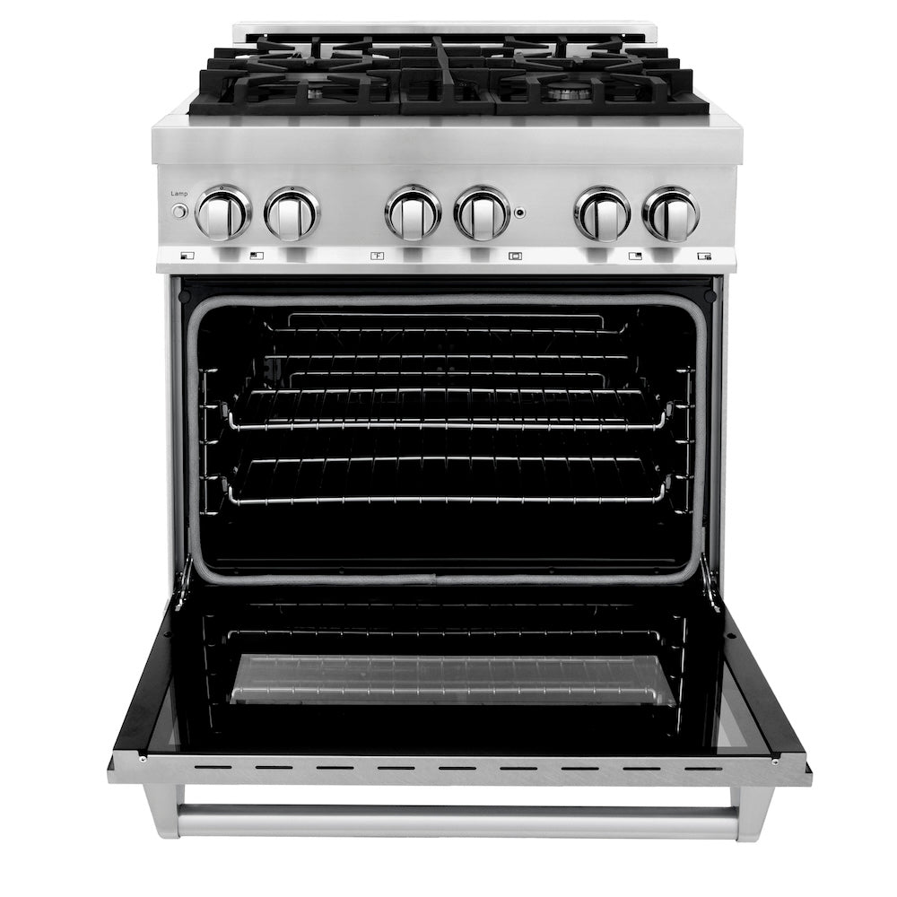 30 In. 4.0 Cu. Ft. Legacy Dual Fuel Range With 4 Burner Gas Cooktop And Electric Convection Oven In Stainless Steel With Satin Stainless Steel Door RASN30
