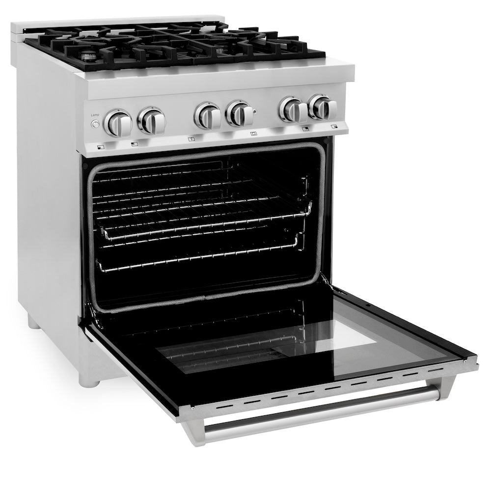 30 In. 4.0 Cu. Ft. Legacy Dual Fuel Range With 4 Burner Gas Cooktop And Electric Convection Oven In Stainless Steel With Satin Stainless Steel Door RASN30