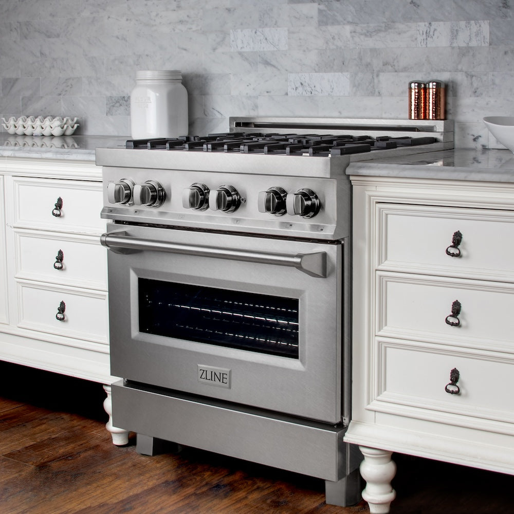 30" 4.0 cu. ft. Dual Fuel Range with Gas Stove and Electric Oven in DuraSnow® Stainless Steel (RAS-30) -DuraSnow Stainless Steel® RASSN30