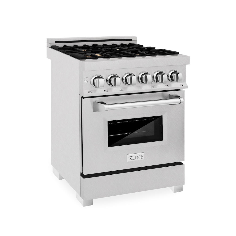 24" 2.8 cu. ft. Dual Fuel Range with Gas Stove and Electric Oven in DuraSnow® (RAS-24) - DuraSnow® With Brass Burners RASSNBR24