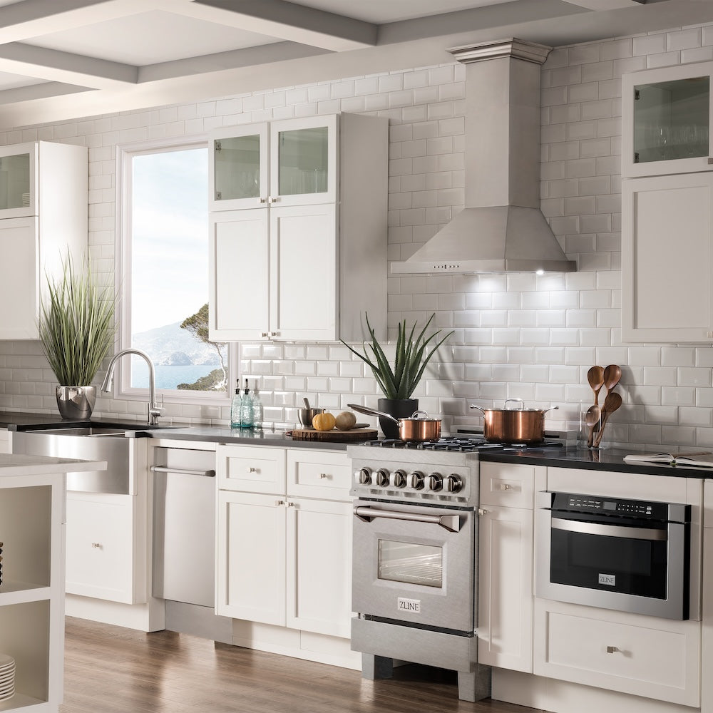 24" 2.8 cu. ft. Dual Fuel Range with Gas Stove and Electric Oven in DuraSnow® (RAS-24) - DuraSnow® With Brass Burners RASSNBR24