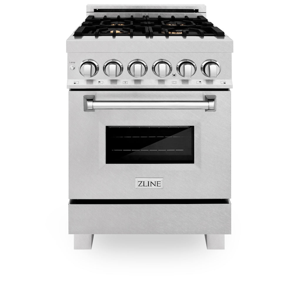 24" 2.8 cu. ft. Dual Fuel Range with Gas Stove and Electric Oven in DuraSnow® (RAS-24) - DuraSnow® With Brass Burners RASSNBR24