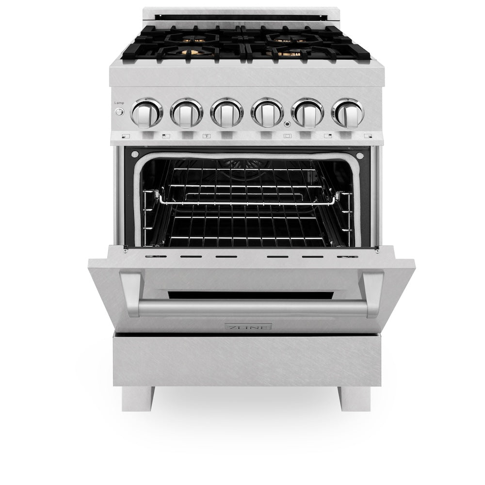 24" 2.8 cu. ft. Dual Fuel Range with Gas Stove and Electric Oven in DuraSnow® (RAS-24) - DuraSnow® With Brass Burners RASSNBR24