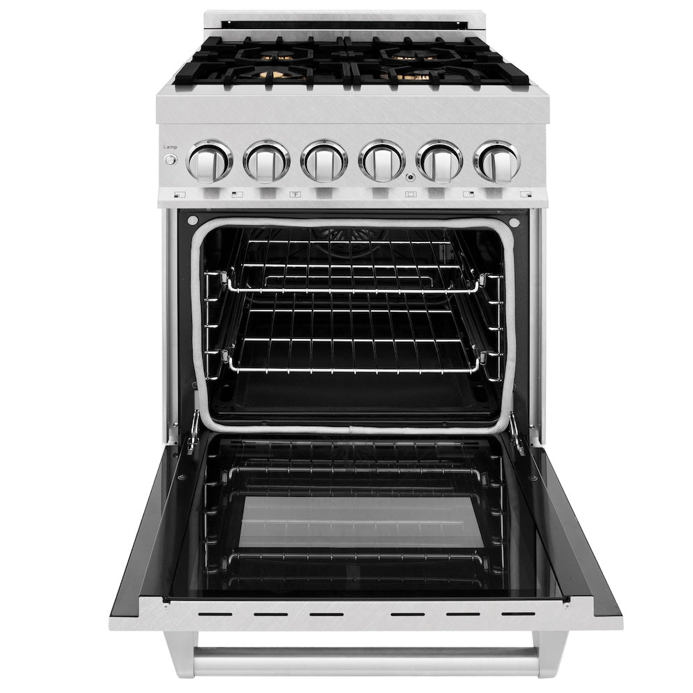 24" 2.8 cu. ft. Dual Fuel Range with Gas Stove and Electric Oven in DuraSnow® (RAS-24) - DuraSnow® With Brass Burners RASSNBR24