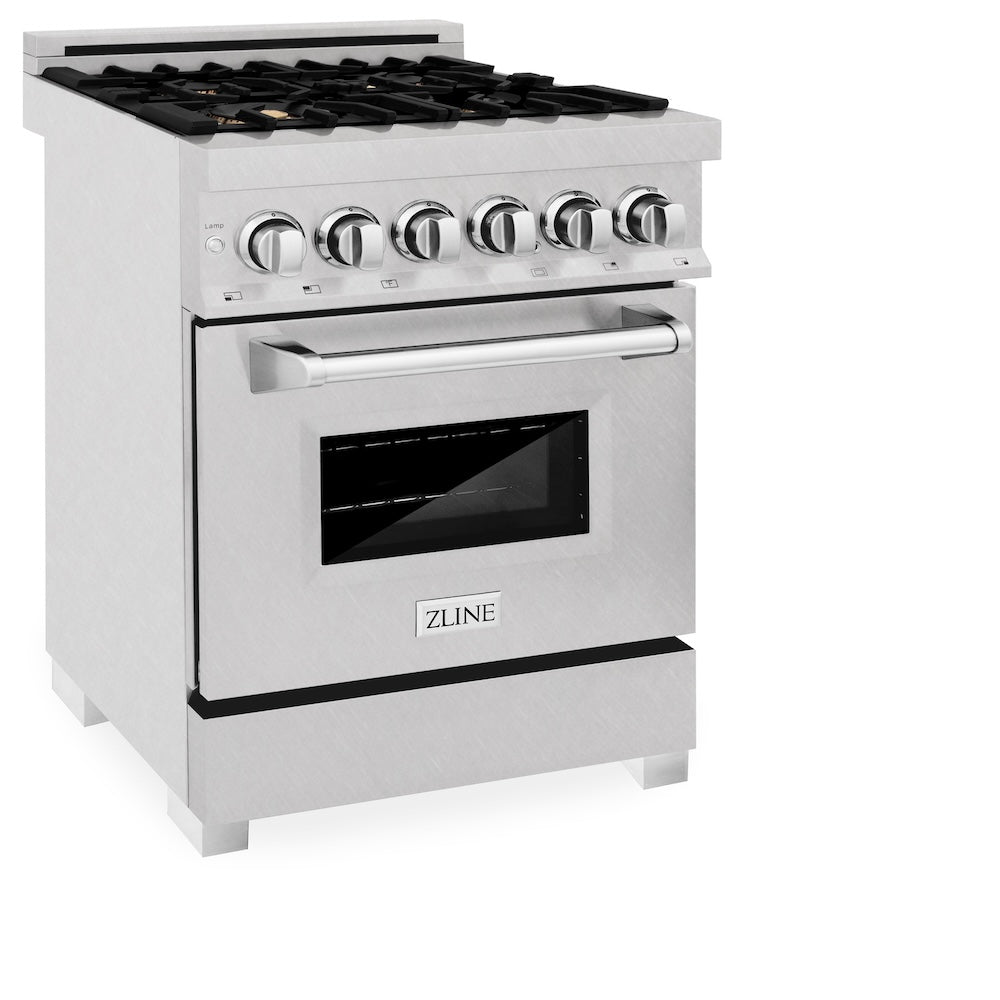 24" 2.8 cu. ft. Dual Fuel Range with Gas Stove and Electric Oven in DuraSnow® (RAS-24) - DuraSnow® With Brass Burners RASSNBR24