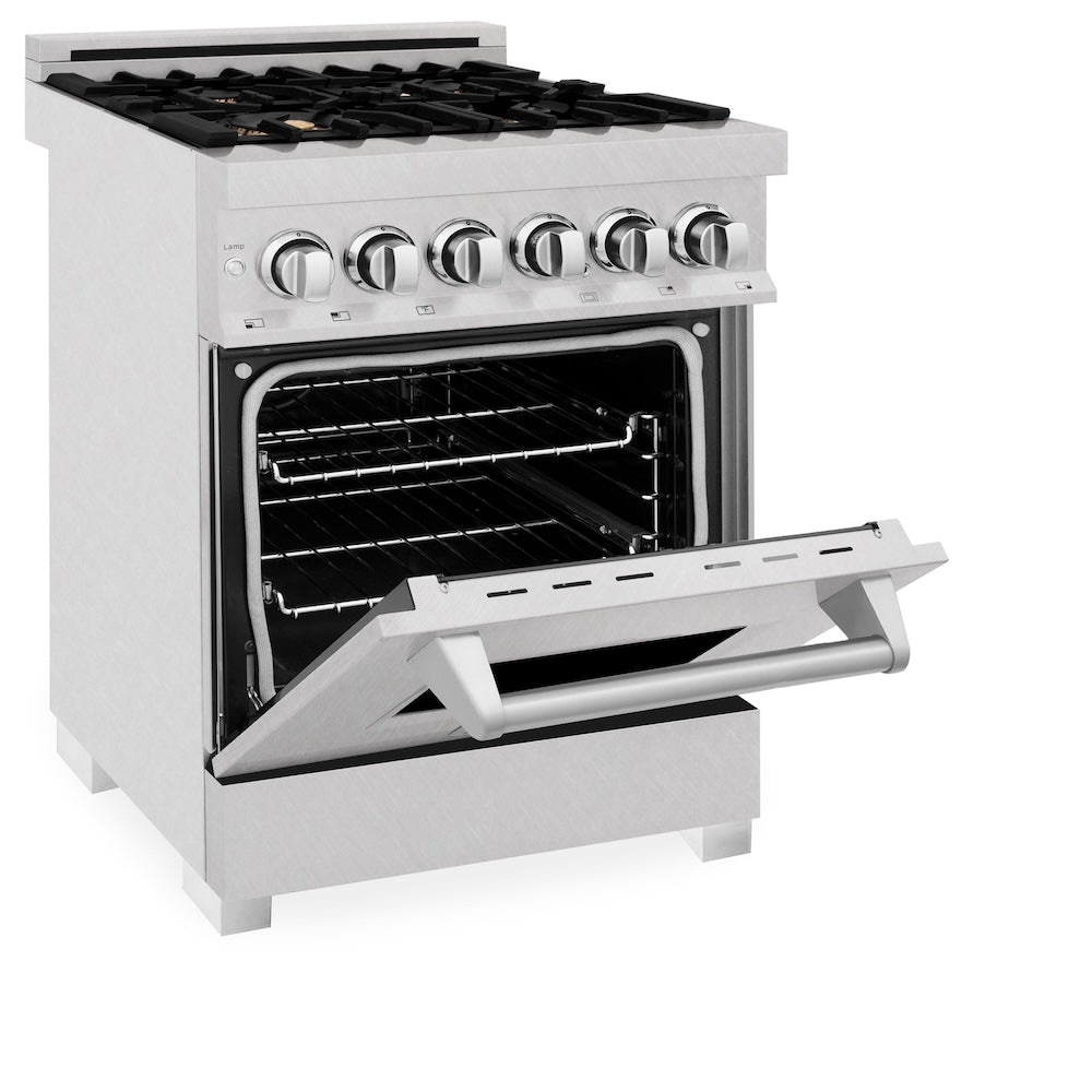 24" 2.8 cu. ft. Dual Fuel Range with Gas Stove and Electric Oven in DuraSnow® (RAS-24) - DuraSnow® With Brass Burners RASSNBR24