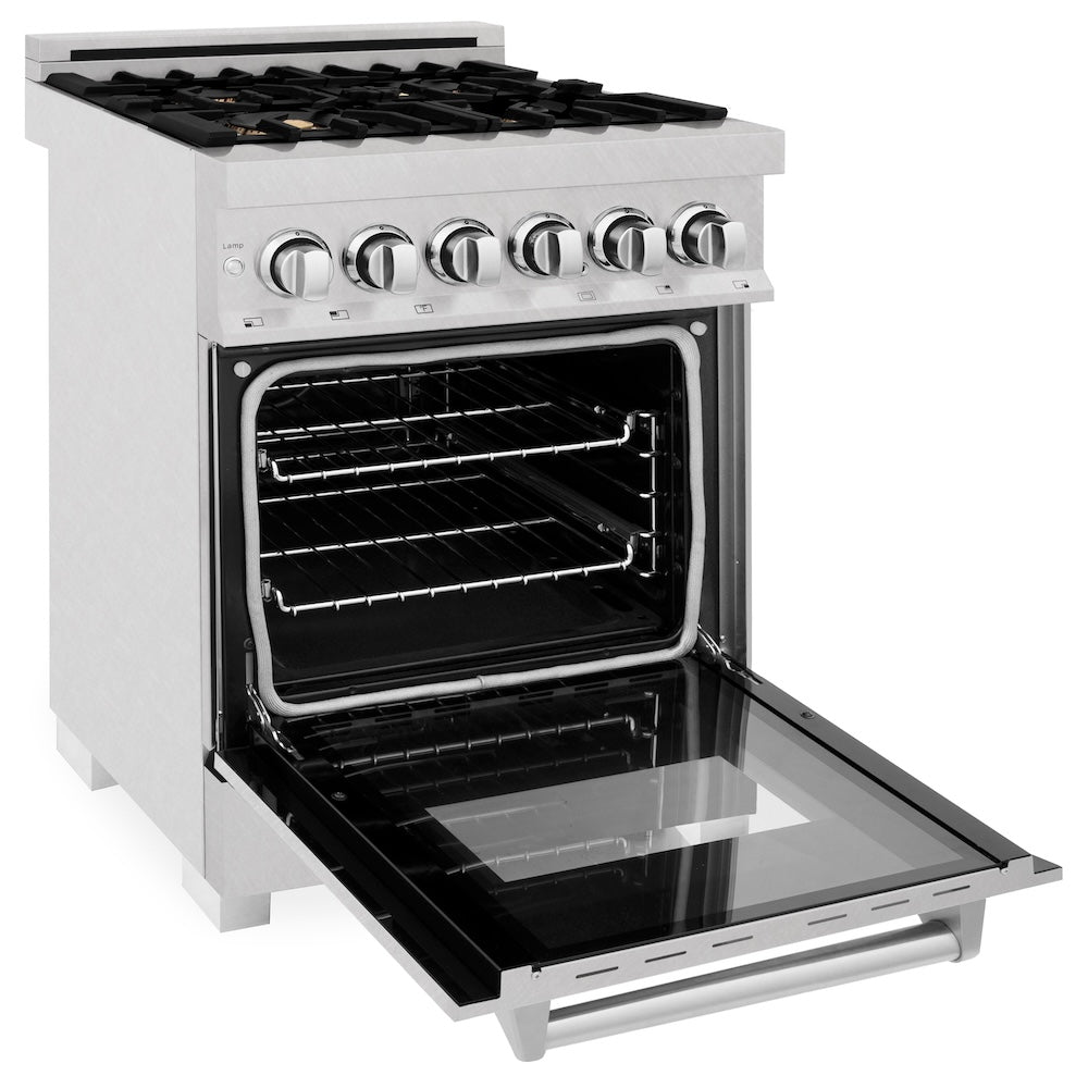 24" 2.8 cu. ft. Dual Fuel Range with Gas Stove and Electric Oven in DuraSnow® (RAS-24) - DuraSnow® With Brass Burners RASSNBR24