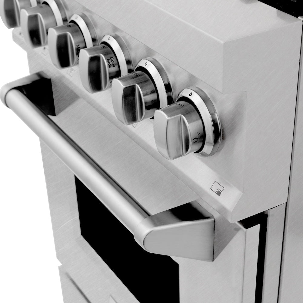 24" 2.8 cu. ft. Dual Fuel Range with Gas Stove and Electric Oven in DuraSnow® (RAS-24) - DuraSnow® With Brass Burners RASSNBR24