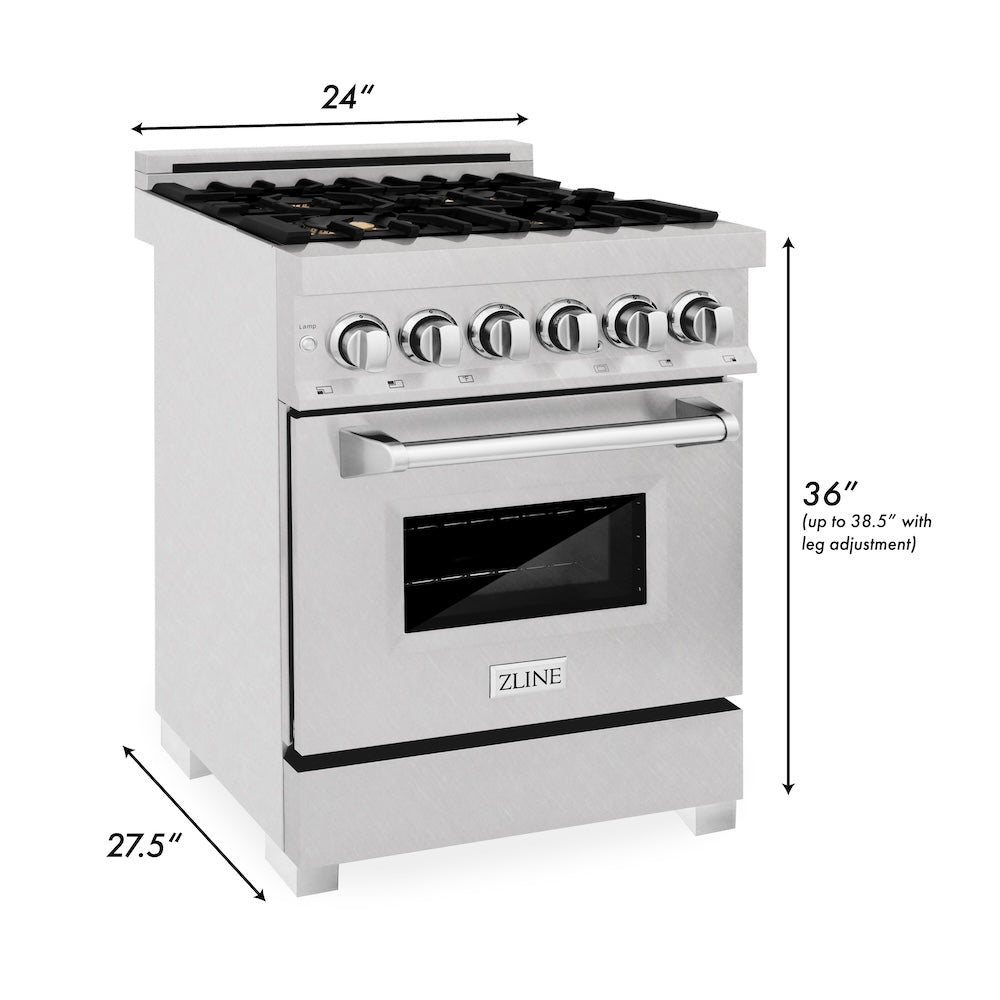 24" 2.8 cu. ft. Dual Fuel Range with Gas Stove and Electric Oven in DuraSnow® (RAS-24) - DuraSnow® With Brass Burners RASSNBR24