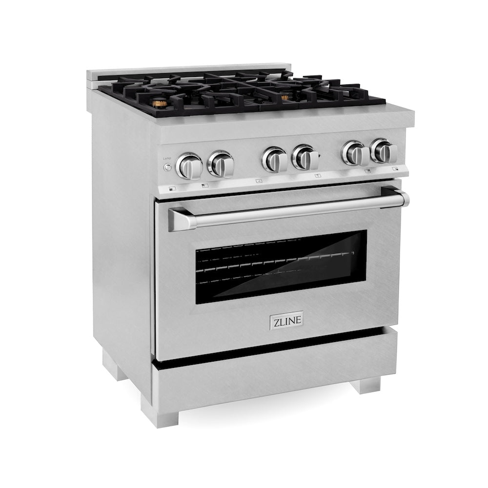 30" 4.0 cu. ft. Dual Fuel Range with Gas Stove and Electric Oven in DuraSnow® (RAS-30) -DuraSnow® with Brass Burners RASSNBR30