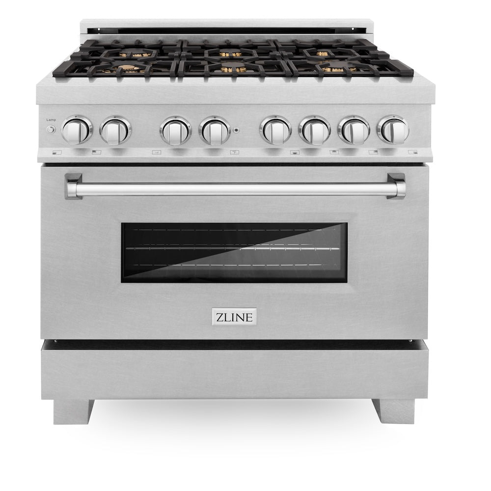 36" 4.6 cu. ft. Dual Fuel Range with Gas Stove and Electric Oven and Brass Burners RASSNBR36