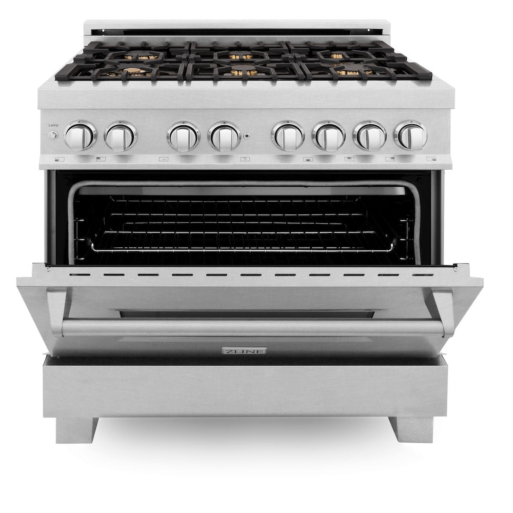 36" 4.6 cu. ft. Dual Fuel Range with Gas Stove and Electric Oven and Brass Burners RASSNBR36