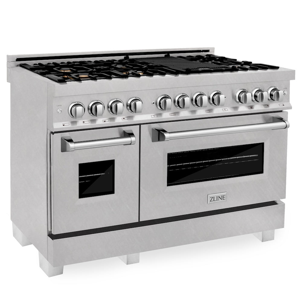 48" 6.0 cu. ft. Dual Fuel Range with Gas Stove and Electric Oven in DuraSnow® (RAS-48) -DuraSnow® with Brass Burners RASSNBR48
