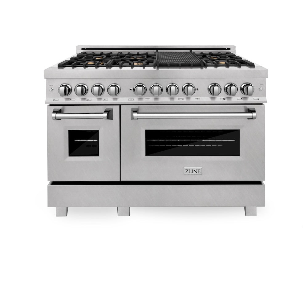 48 In. 6.0 Cu. Ft. Legacy Dual Fuel Range With Gas Cooktop And 2 Electric Ovens In Satin Stainless Steel With 6 Brass Burners RASSNBR48