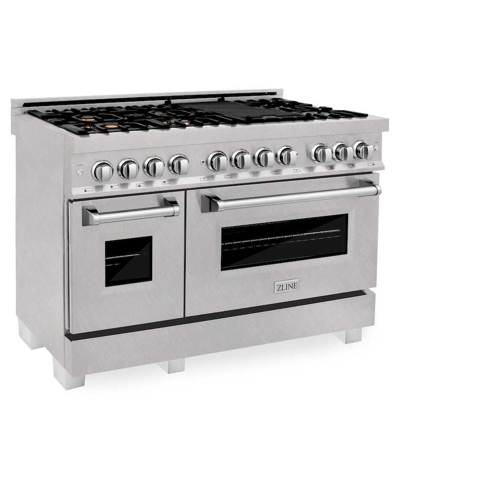 48 In. 6.0 Cu. Ft. Legacy Dual Fuel Range With Gas Cooktop And 2 Electric Ovens In Satin Stainless Steel With 6 Brass Burners RASSNBR48