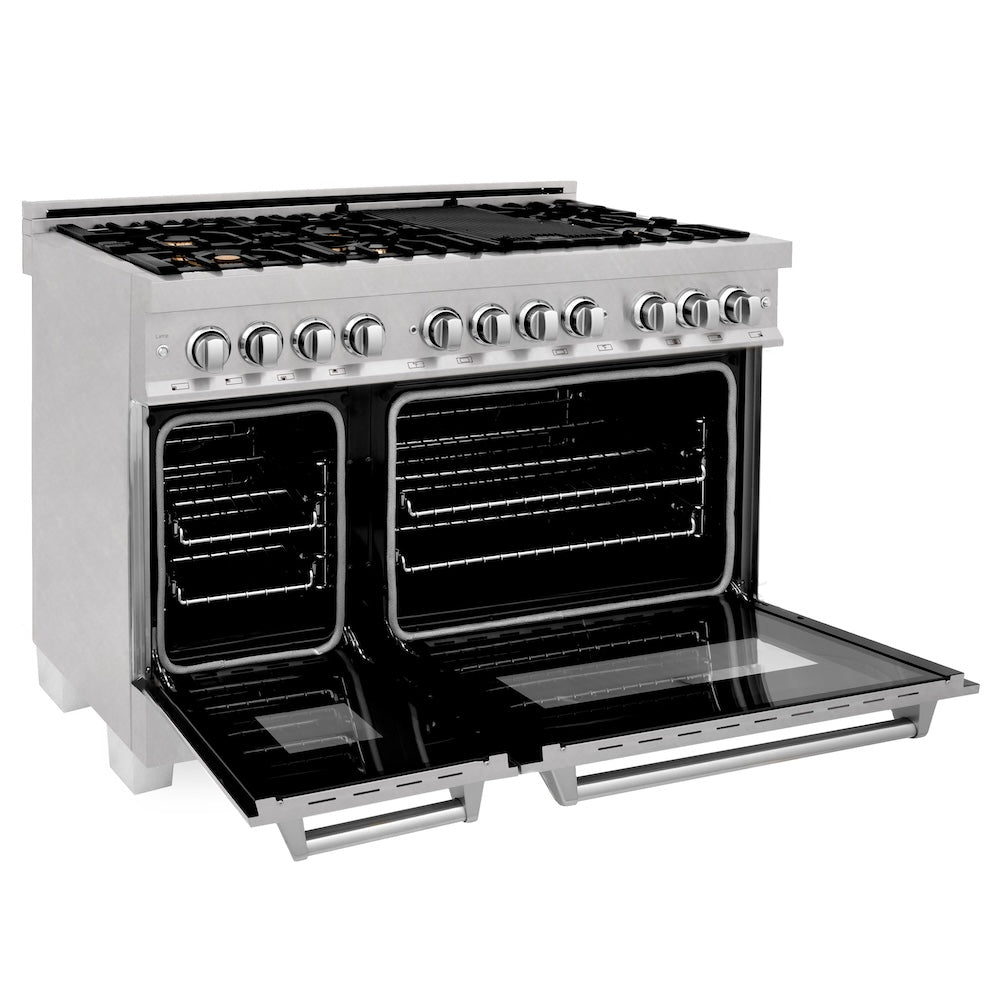 48 In. 6.0 Cu. Ft. Legacy Dual Fuel Range With Gas Cooktop And 2 Electric Ovens In Satin Stainless Steel With 6 Brass Burners RASSNBR48