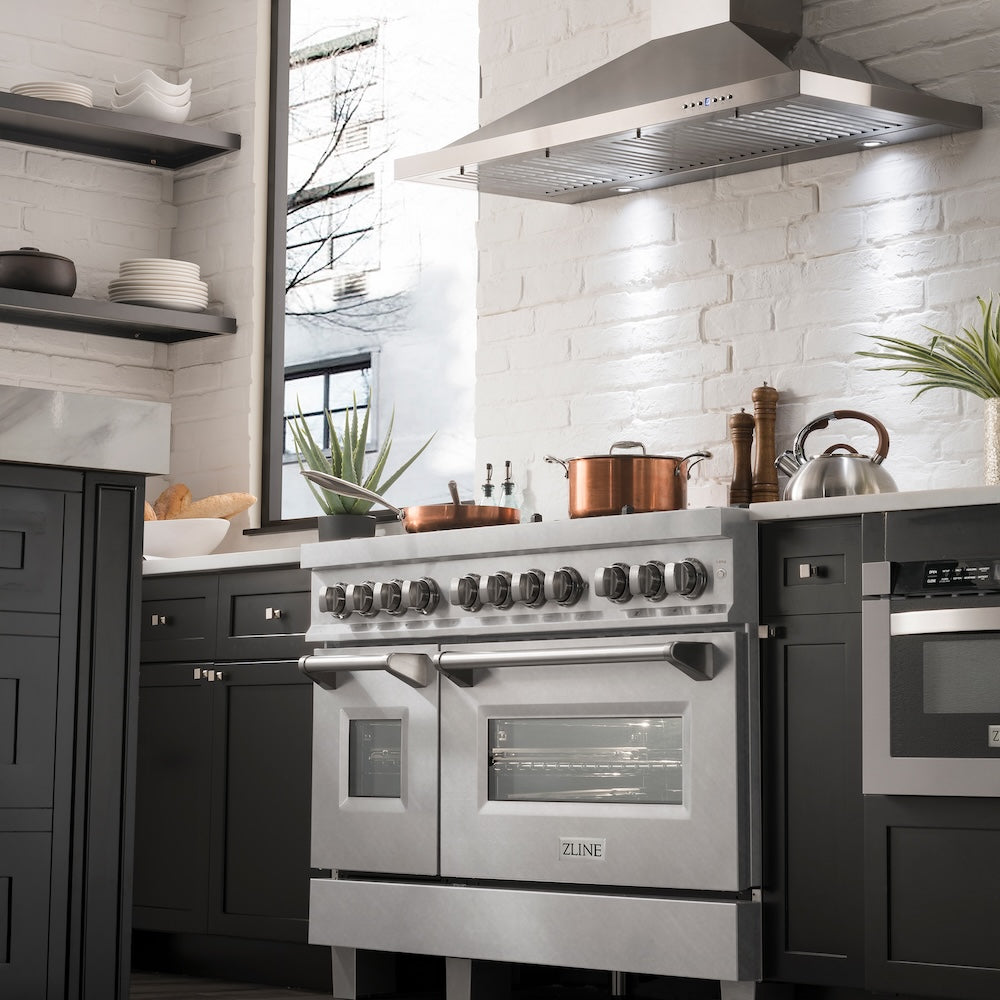 48 In. 6.0 Cu. Ft. Legacy Dual Fuel Range With Gas Cooktop And 2 Electric Ovens In Satin Stainless Steel With 6 Brass Burners RASSNBR48