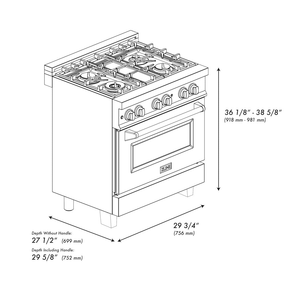 30" 4.0 cu. ft. Dual Fuel Range with Gas Stove and Electric Oven in DuraSnow® Stainless Steel (RAS-30) RASWM30