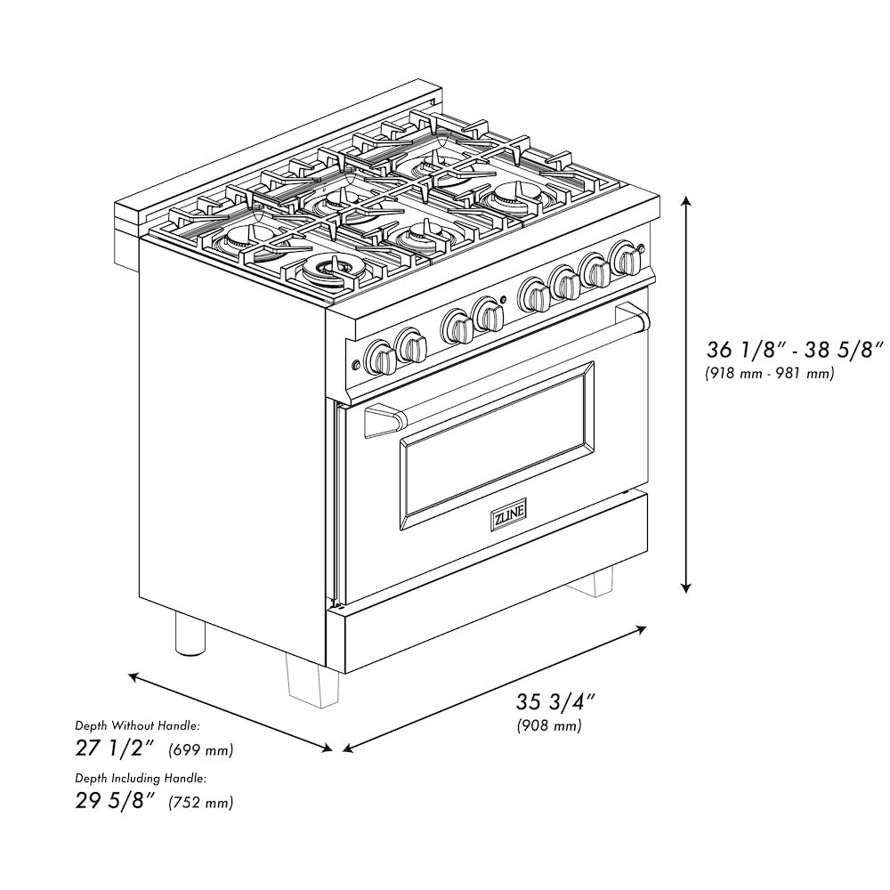 36" 4.6 cu. ft. Dual Fuel Range with Gas Stove and Electric Oven in DuraSnow® Stainless Steel (RAS-36) Matte RASWM36