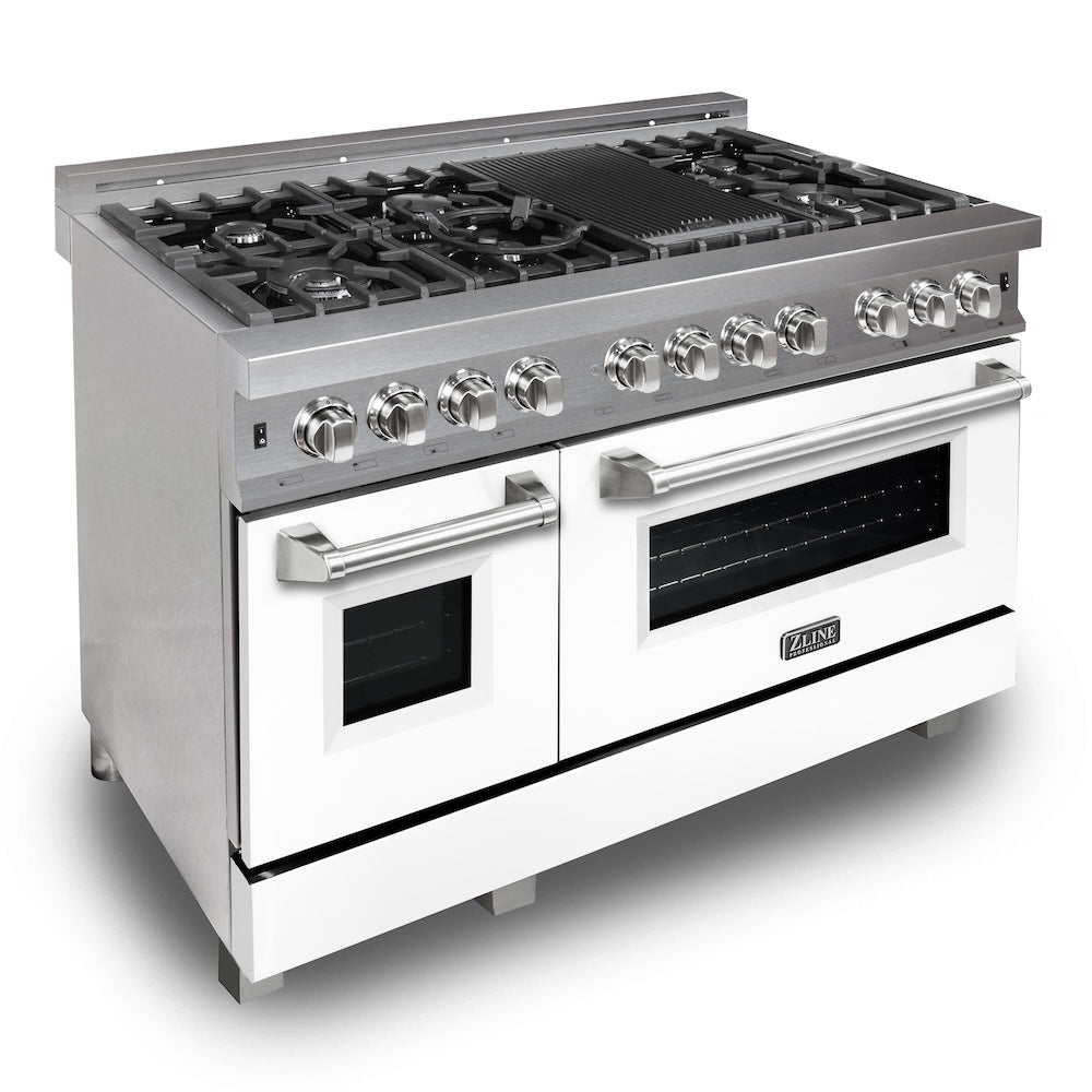 48" 6.0 cu. ft. Dual Fuel Range with Gas Stove and Electric Oven and White Matte Door RASWM48