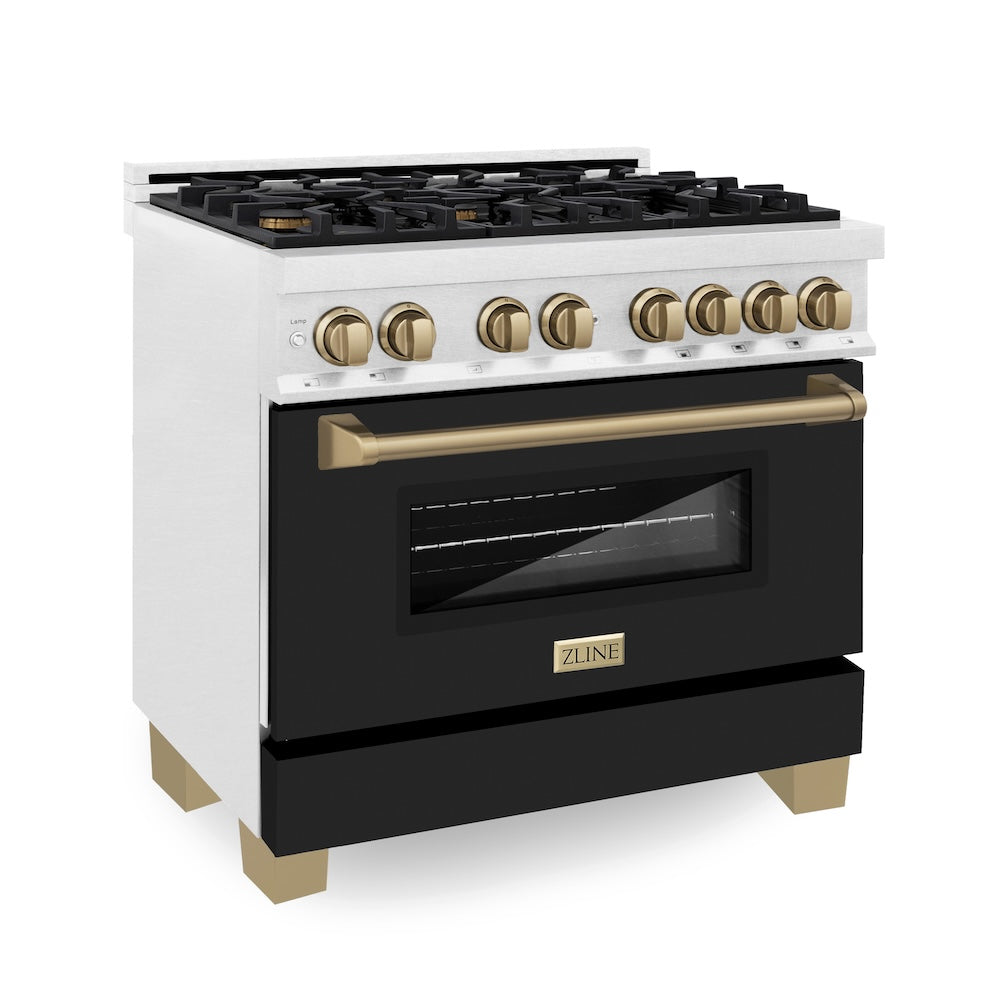 AutographEdition 36 in. 4.6 cu. ft. Dual Fuel Range with Gas Stove and Electric Oven in Fingerprint Resistant DuraSnow Stainless Steel with Black Matte Door and Champagne Bronze Accents RASZB