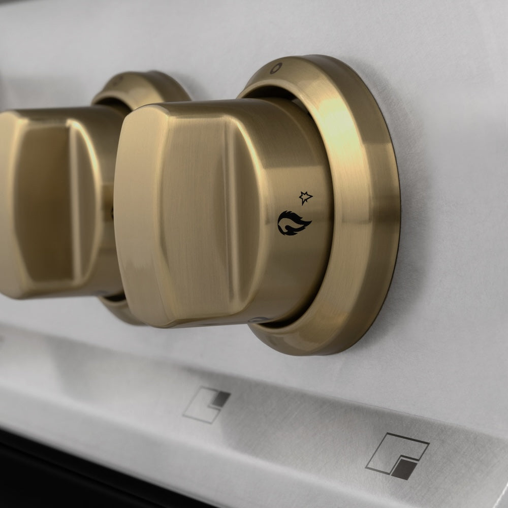 AutographEdition 36 in. 4.6 cu. ft. Dual Fuel Range with Gas Stove and Electric Oven in Fingerprint Resistant DuraSnow Stainless Steel with Black Matte Door and Champagne Bronze Accents RASZBLM36CB